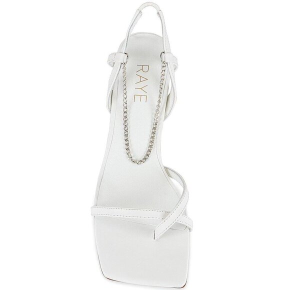 RAYE Margaret Chain Strap Square Heels in White Leather 8 New Womens Sandals - Picture 1 of 10